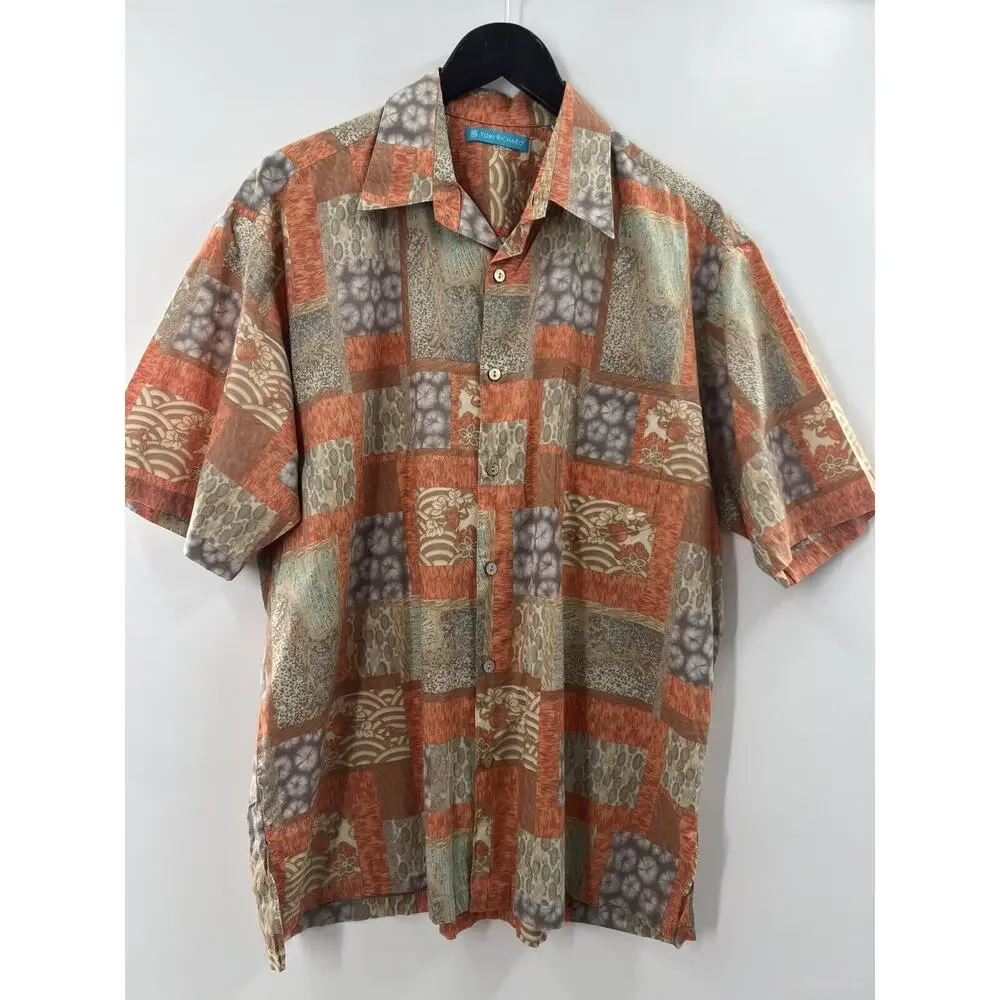 Tori Richard Men’s Short Sleeve Shirt Button Down Orange Tan Floral Size L EUC - Picture 8 of 10